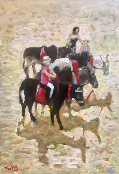 on the beach at Great Yarmouth, I loved the jumble of shadows when I saw it. Oil on A4 canvas